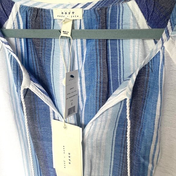 Joie Tunic Blouse Women Small Blue Stripe V-Neck Cotton Lightweight Resort - Picture 5 of 8